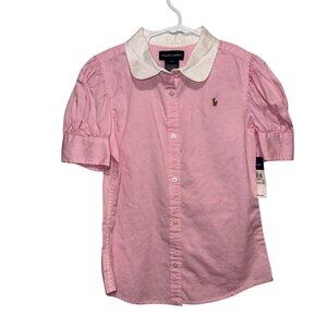 NWT Ralph Lauren Girls Pink Button-Up Shirt With White Collar 6X